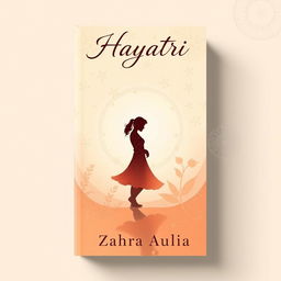 A mesmerizing and aesthetic book cover design for a novel titled 'Hayatri', featuring an illustration of a man gently embracing the shadow of a woman he loves