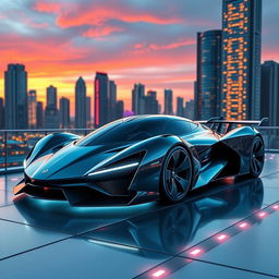 A sleek and futuristic supercar designed to resemble a jet, featuring aerodynamic lines and a glossy finish