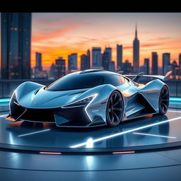 A sleek and futuristic supercar designed to resemble a jet, featuring aerodynamic lines and a glossy finish