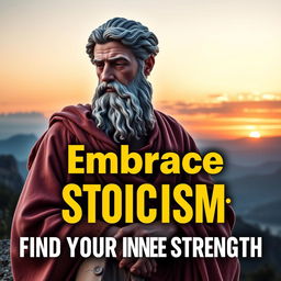 A visually striking YouTube thumbnail focused on Stoic motivation