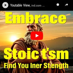 A visually striking YouTube thumbnail focused on Stoic motivation