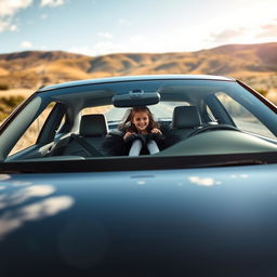 A dynamic scene featuring an Audi A7 driving down a scenic highway