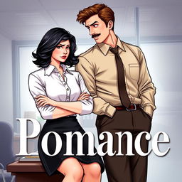 A romance book cover featuring a corporate office background