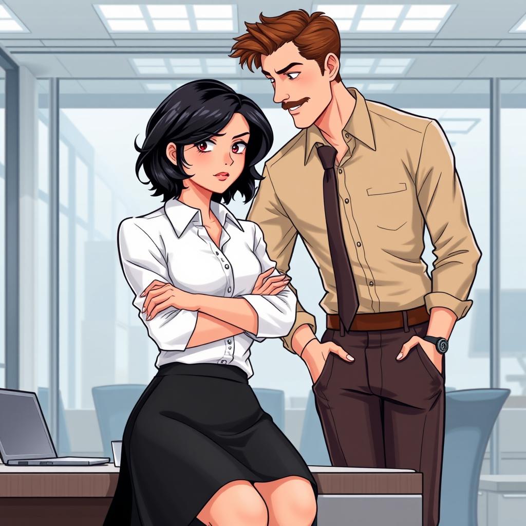 A romance book cover featuring a corporate office background