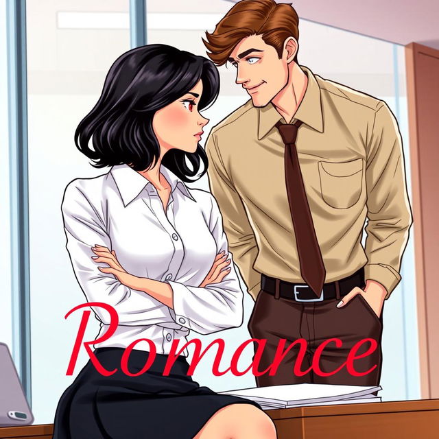 A romance book cover featuring a corporate office background