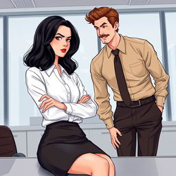 A striking romance book cover set within a modern corporate office backdrop