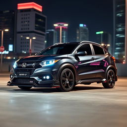 A sleek, modified Honda WR-V with a black body kit, showcasing its sporty design