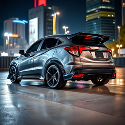 A sleek, modified Honda WR-V with a black body kit, showcasing its sporty design