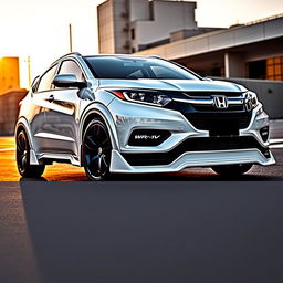 A sleek white Honda WR-V with a customized body kit, showcasing aggressive lines and sporty features