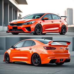 A stunning customized Kia Cerato featuring an aggressive body kit, showcasing a sleek and aerodynamic design with bold lines