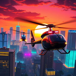 An intense helicopter chase scene in a stylized video game environment inspired by GTA San Andreas