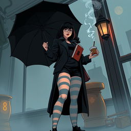 In a scene inspired by 'The Umbrella Academy', we see the main character of 'Mistifist Heroes', a young, plus-size female superhero standing at 1