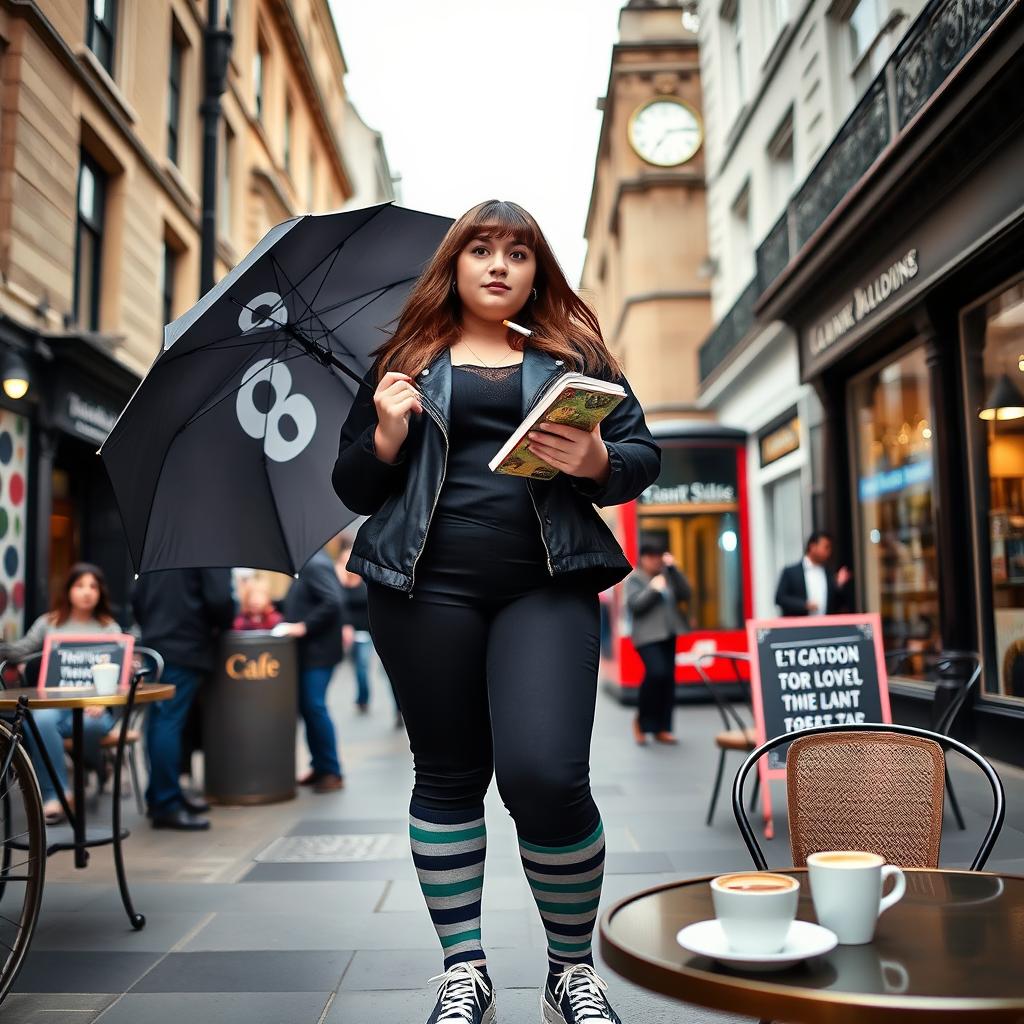 A plus-size teenage girl standing in a vibrant London setting, embodying the spirit of 'Mistifist Heroes'