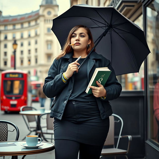 A plus-size teenage girl standing in a vibrant London setting, embodying the spirit of 'Mistifist Heroes'