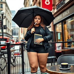 A plus-size teenage girl standing in a vibrant London setting, embodying the spirit of 'Mistifist Heroes'