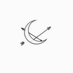 A minimalist tattoo design featuring a crescent moon and two arrows