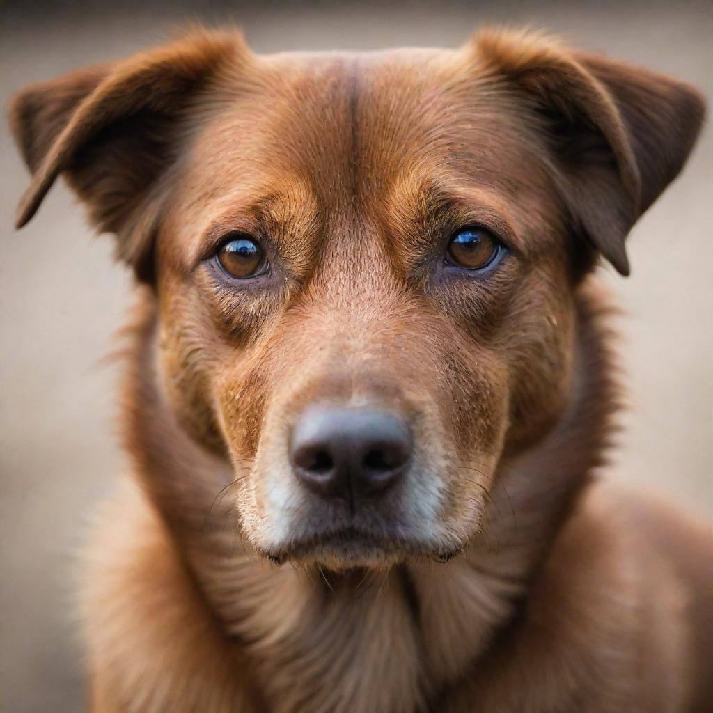 Capture the poignant image of a brown dog, its eyes glistening as if shedding tears, displaying an emotive depth uncharacteristic of its kind.