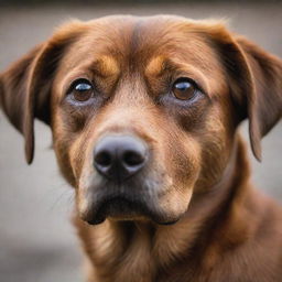 Capture the poignant image of a brown dog, its eyes glistening as if shedding tears, displaying an emotive depth uncharacteristic of its kind.