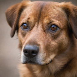 Capture the poignant image of a brown dog, its eyes glistening as if shedding tears, displaying an emotive depth uncharacteristic of its kind.