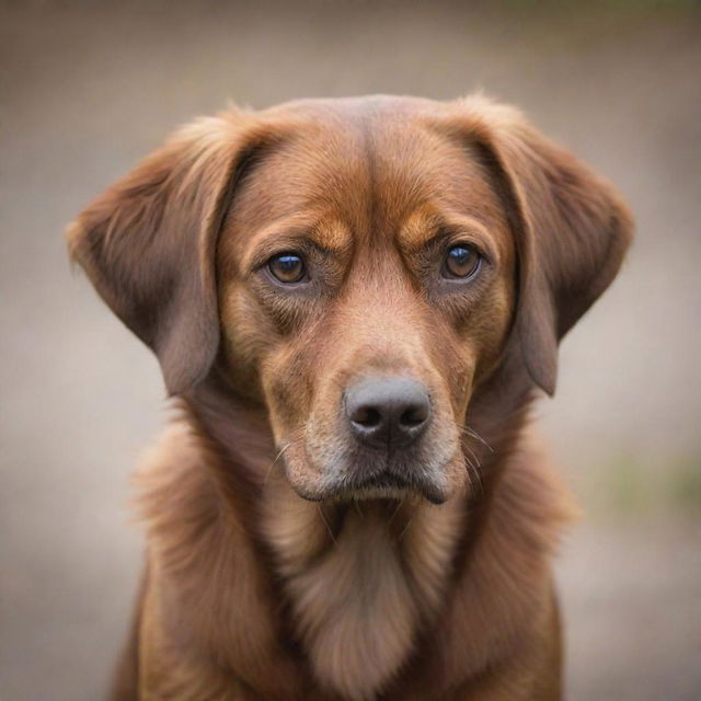 Create a touching image of a brown dog with downcast eyes and a drooping tail, effectively conveying a sense of deep sadness.