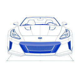 A detailed blueprint of a modern sports car, focusing solely on the front view without any duplicates