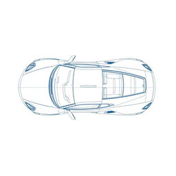 A detailed blueprint of a modern sports car, focusing exclusively on the top view without any duplicates