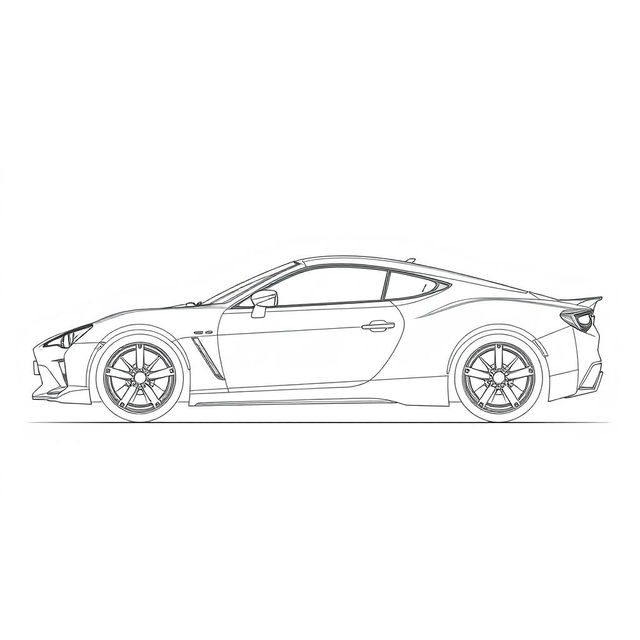 A detailed blueprint of a modern sports car, focusing exclusively on the right side view without any duplicates