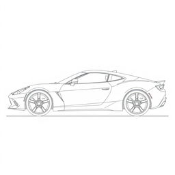 A detailed blueprint of a modern sports car, focusing exclusively on the right side view without any duplicates