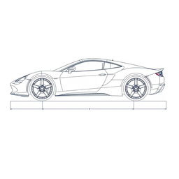 A detailed blueprint of a modern sports car, focusing exclusively on the right side view without any duplicates