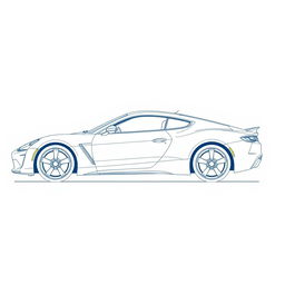 A detailed blueprint of a modern sports car, focusing exclusively on the left side view without any duplicates