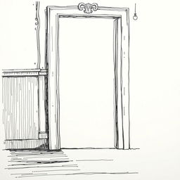 A hand-drawn black and white illustration of an ajar door with gentle light filtering through the opening, symbolizing the entrance to a space of inner sadness and the possibility of illumination and healing