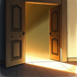 An illustration of an ajar door with soft light gently filtering through the opening, symbolizing the entrance to a space of inner sadness and the potential for illumination and healing