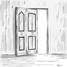 A black and white illustration of an ajar door with soft light filtering through the opening, symbolizing the entrance to a space of inner sadness and the potential for illumination and healing