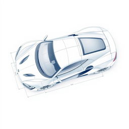 A detailed blueprint of a modern sports car, showcasing the top view without any duplicates