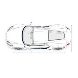 A detailed blueprint of a modern sports car, showcasing the top view without any duplicates