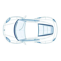 A detailed blueprint of a modern sports car, showcasing the top view without any duplicates