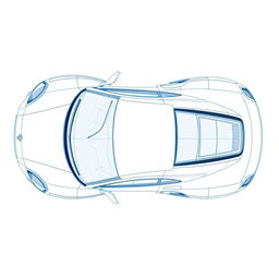 A detailed blueprint of a modern sports car, showcasing the top view without any duplicates