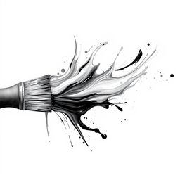 An abstract black and white illustration of a paintbrush with flowing paint creating vibrant shapes and forms, symbolizing creative expression and the power of art to transcend words and touch the heart