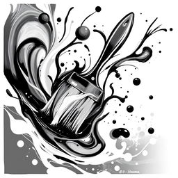 An abstract black and white illustration of a paintbrush with flowing paint creating vibrant shapes and forms, symbolizing creative expression and the power of art to transcend words and touch the heart