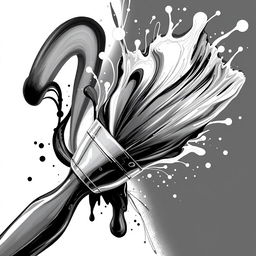 An abstract black and white illustration of a paintbrush with flowing paint creating vibrant shapes and forms, symbolizing creative expression and the power of art to transcend words and touch the heart