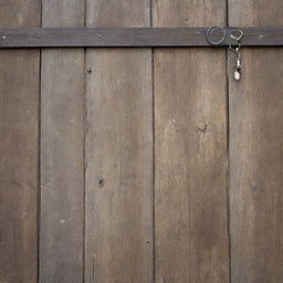 A dog leash casually hanging on a rustic wooden door