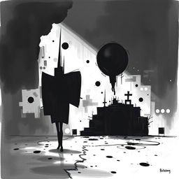 A thought-provoking black and white illustration representing existential emptiness