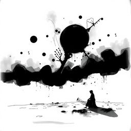 A thought-provoking black and white illustration representing existential emptiness