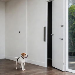 A sleek, modern door bearing a stylish dog leash