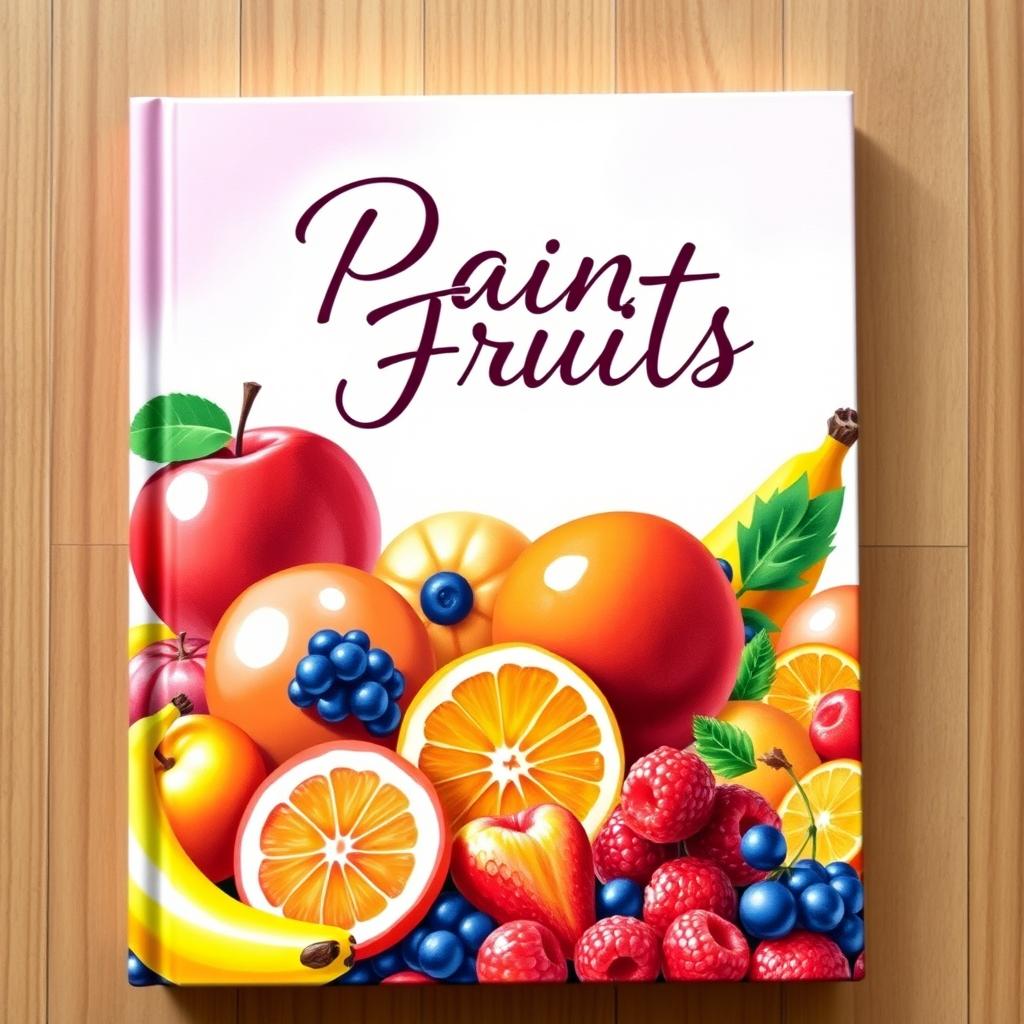 A vibrant and colorful book cover design featuring an array of beautifully painted fruits, such as apples, oranges, bananas, and berries