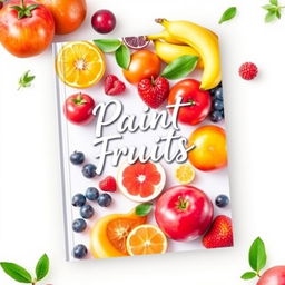 A vibrant and colorful book cover design featuring an array of beautifully painted fruits, such as apples, oranges, bananas, and berries