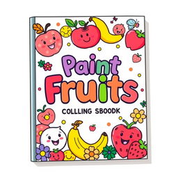 A delightful and playful book cover design for a children's coloring book titled "Paint Fruits"