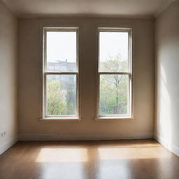 An empty room bathed in soft, natural light filtering from a nearby window