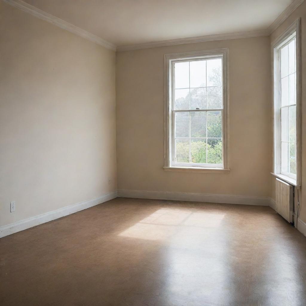 An empty room bathed in soft, natural light filtering from a nearby window