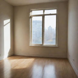 An empty room bathed in soft, natural light filtering from a nearby window